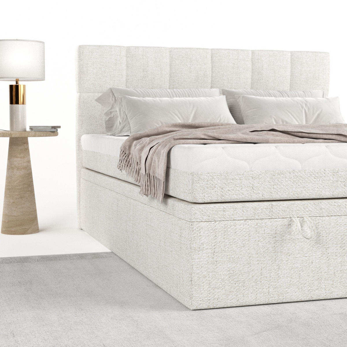 BOXBETT Elano 200/200 cm Creme im Neve Stoff - Creme/Schwarz, Holz/Holzwerkstoff (200/200cm) - AltaBeds