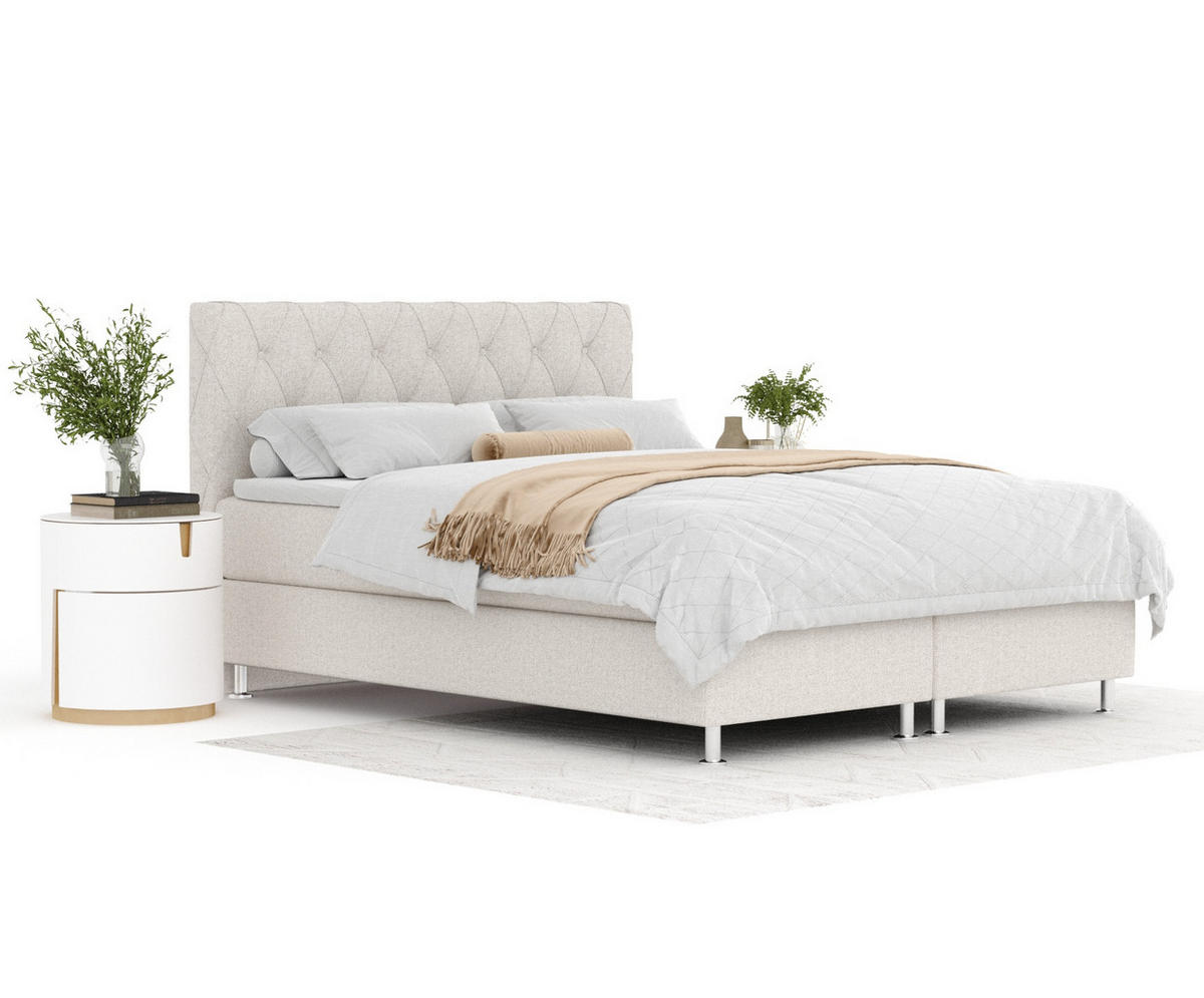 BOXSPRINGBETT Otus Hellbeige 140/200 cm mit Latex-Topper - Beige/Silberfarben, Holz/Holzwerkstoff (140/200cm) - Maison de Reve