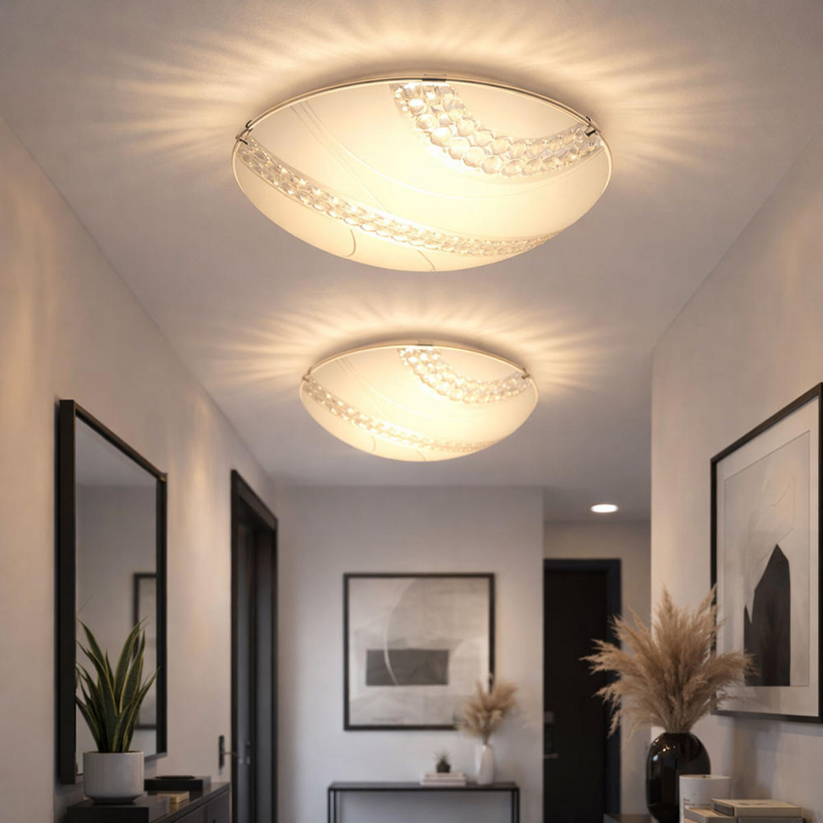 LED DECKENLEUCHTE Kristalloptik Weiß Glas - Weiß, Glas (30/30/9.8cm) - Brilliant