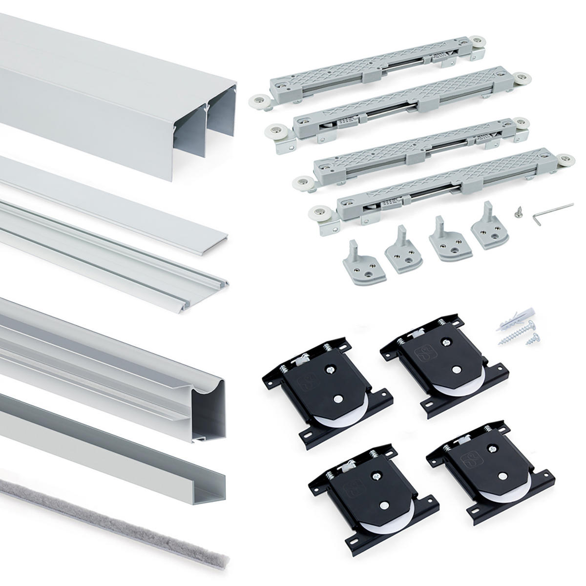HARDWARE SET für Placard 81 2-schiebig und sanft Schliessend Kleiderschrank, Wave Profil, Dicke 18mm, Paneele nicht inbegriffen, Matt eloxiert - Dunkelgrau, Metall (8/6/235cm) - EMUCA