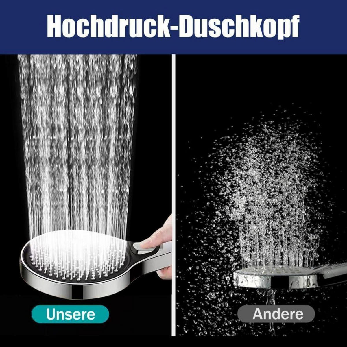 HANDBRAUSE Set mit 1.5m Schlauch Chrom Rund - Silberfarben, Metall (12/12.7/28cm)