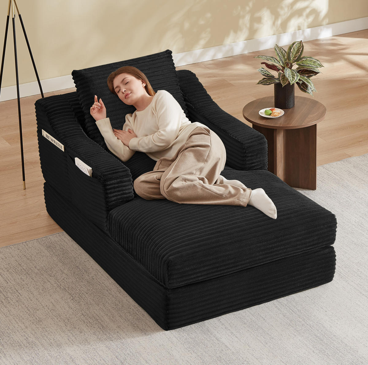 LOUNGESESSEL aus Cord mit Doppelschicht-Design Schwarz - Schwarz, Textil (162/68/100cm) - Meubliv