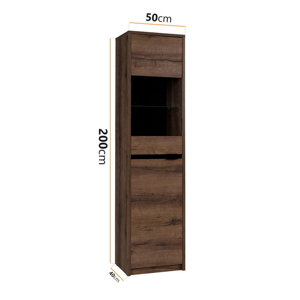 Thumbnail - Ravio Hochvitrine, Braun, Schwarz Hochglanz, Metall, Rechteckig,Rechteckig, 50x200x40 cm, Wohnzimmer, Wohnwände, Vitrine...