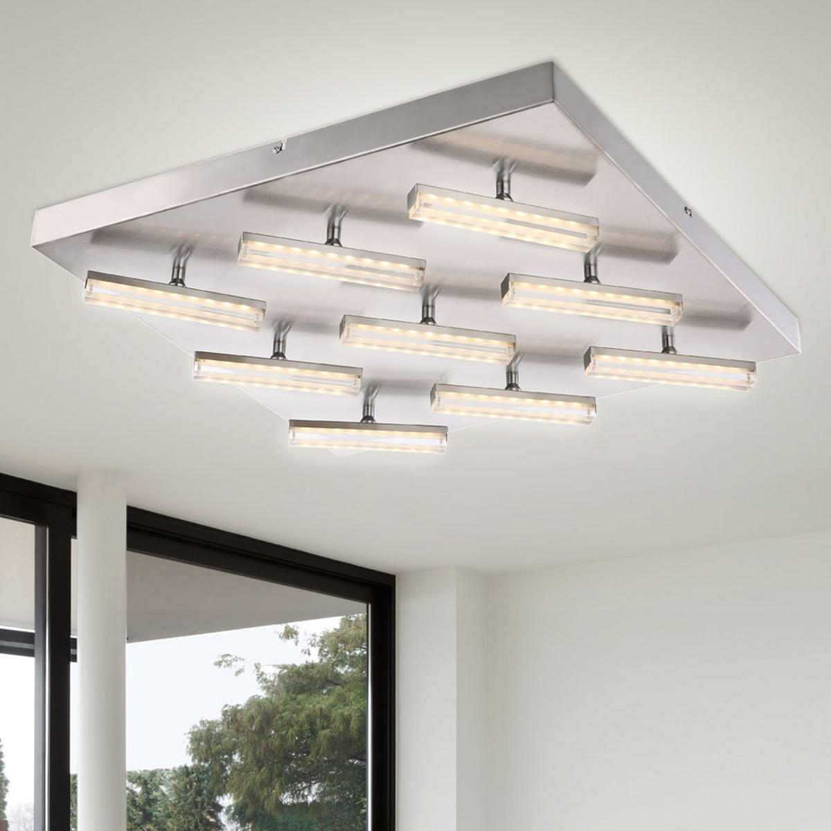 LED DECKENLEUCHTE Metall Silber 9 Flammig - Silberfarben, Metall (55/55/9cm) - Globo Lighting