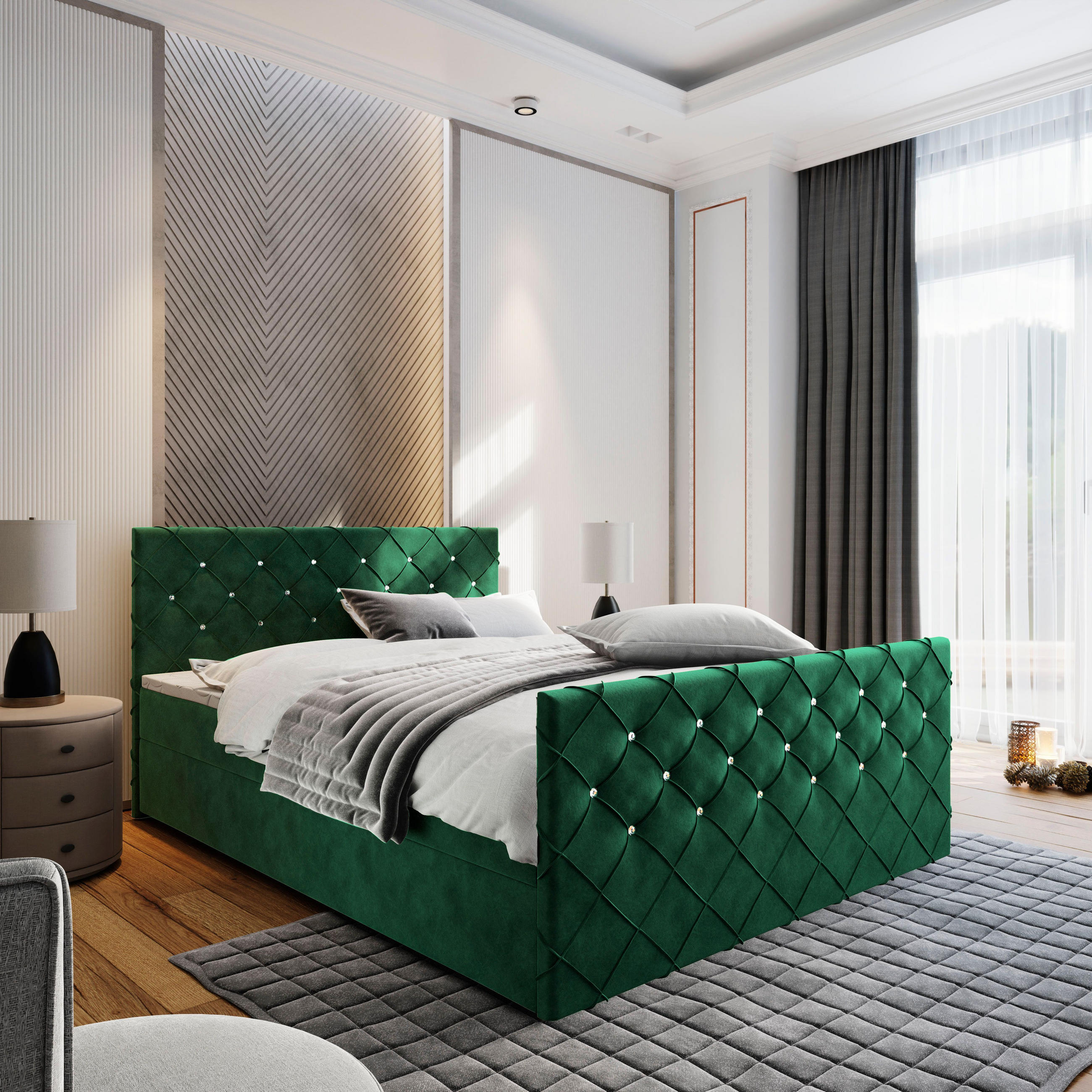 BOXBETT MANDI 180x200 cm mit Matratze und Topper - Grün - Grün, Holz (180/200cm) - MASSENO