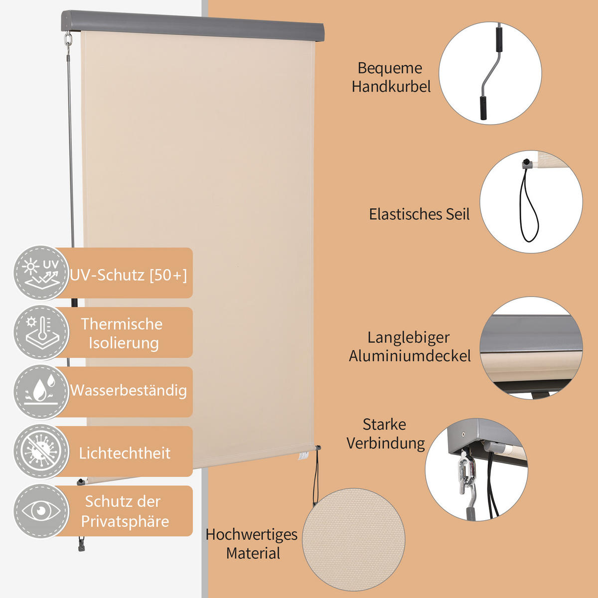 BALKONMARKISE, Dunkelgrau/Cremeweiß/Grau, L200 x B120 cm/L200 x B140 cm - Creme, Metall (120/200/200cm) - Outsunny