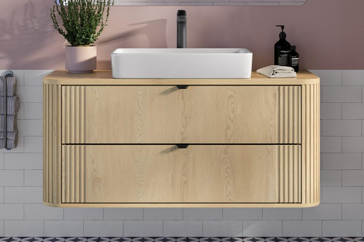 BADMÖBEL-SET 4 Teile - Ovalia Cremona O BM401 in Cremona-Eiche - Eichefarben, Holz (120/140/46cm)