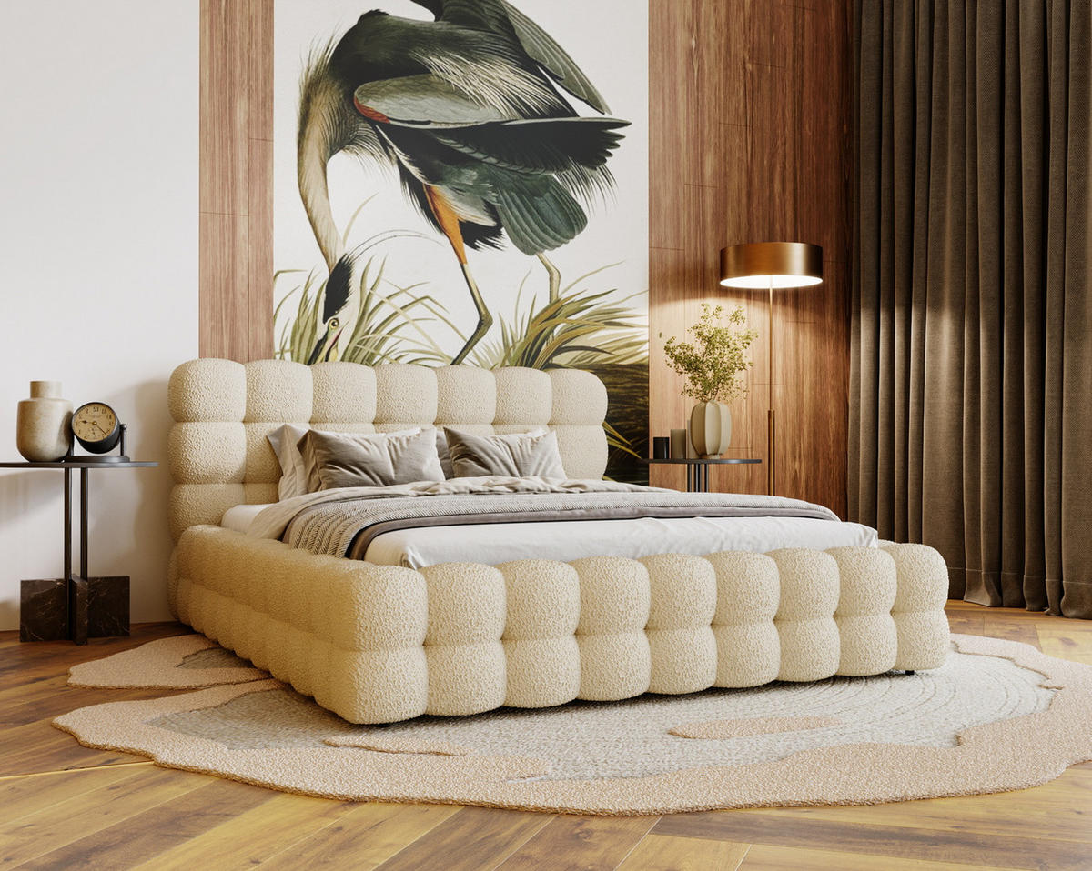 POLSTERBETT 180x200 cm Parlas Bis, Bettkasten, Lattenrost, Boucle, Beige - Beige, Holz/Textil (180/200cm) - Emporius