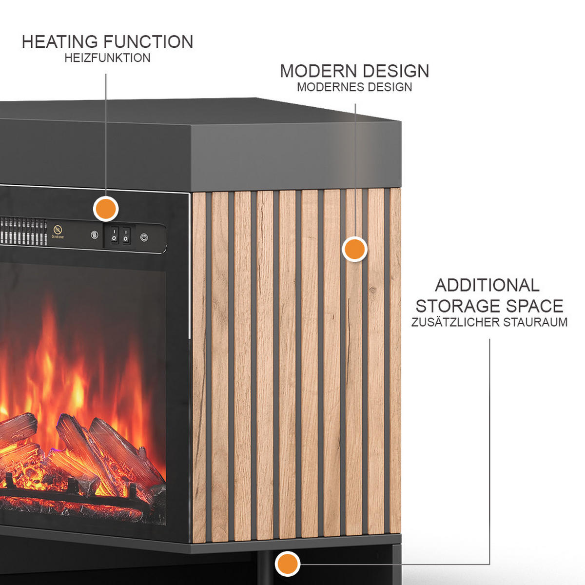 ELEKTROKAMIN Lynea Schwarz 100 cm mit realistischem Flammeneffekt und Heizung 1800W - Schwarz, Holzwerkstoff (100/80/73cm) - Vicco