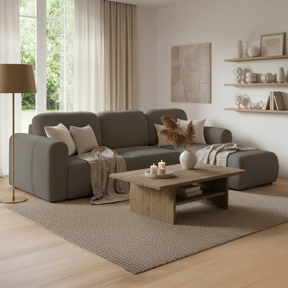 ROHOVÁ SEDAČKA Olido tmavobéžový zamat - čierna/cappuccino, textil/plast (245/150cm) - Selsey