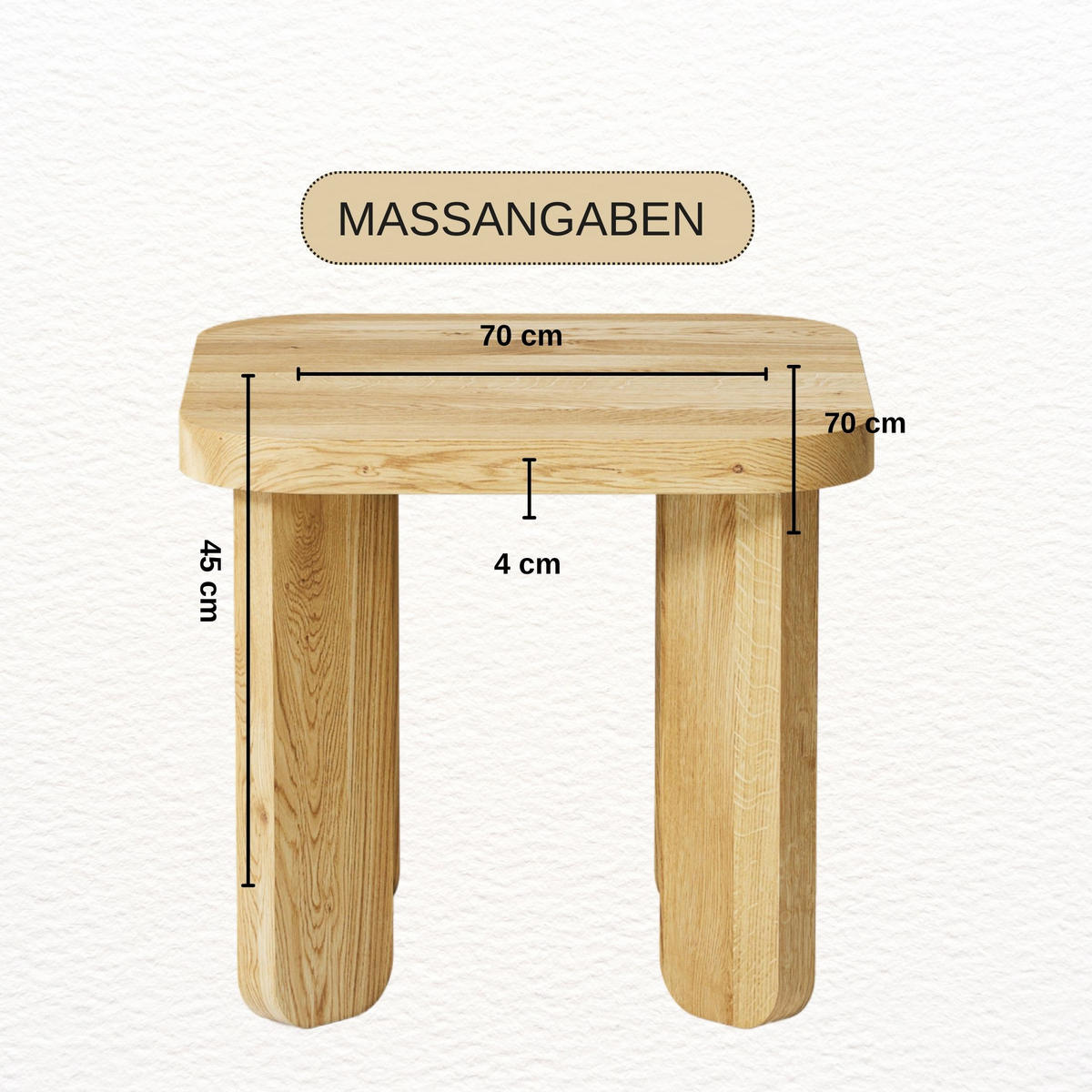 COUCHTISCH Eichenholz vollmassiv quadratisch Naturbelassenen 70/70/45 - Naturfarben, Holz (70/70/45cm)