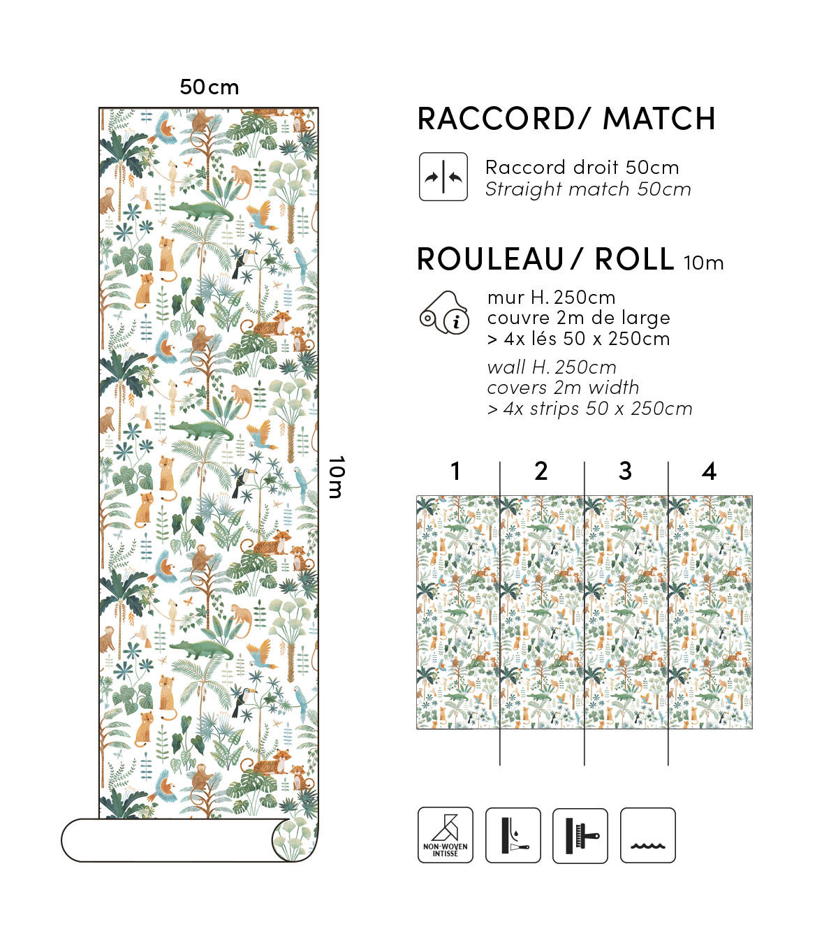 VLIESTAPETE Yatsuni Dschungel Tiere 50 cm x 10 m grün - Orange/Grün, Papier (50/1000cm) - Lilipinso