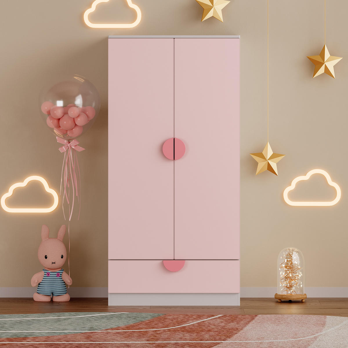 KINDERKLEIDERSCHRANK Sandnes - Rosa, Holzwerkstoff (40/123/60cm) - [en.casa]