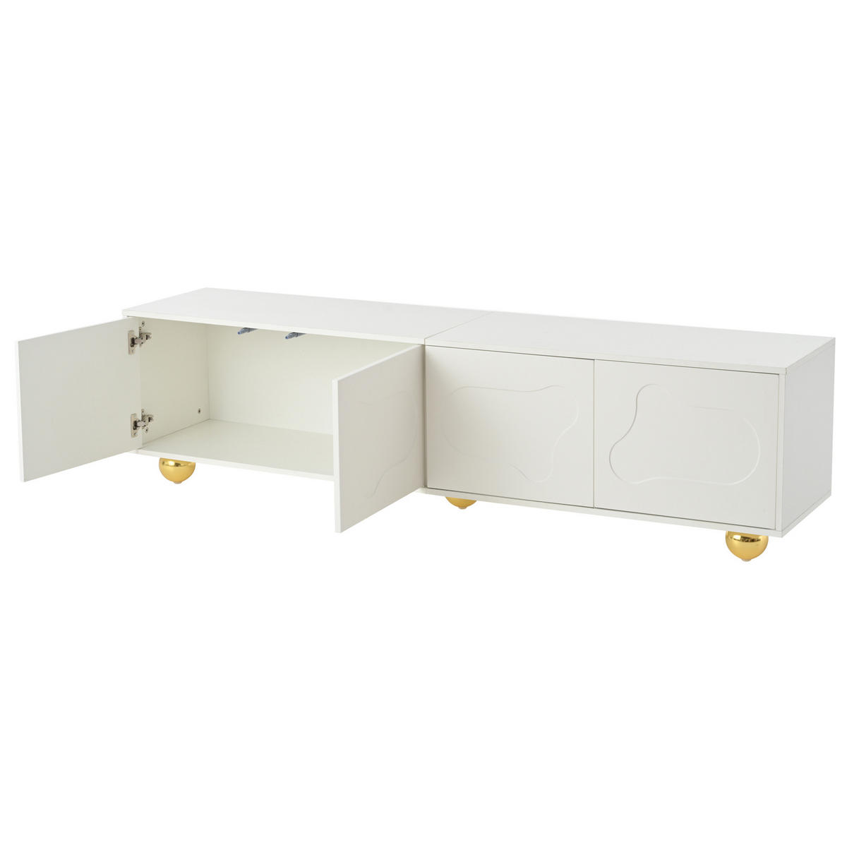 TV-SCHRANK aus Spanplatte 180x40x45 cm Weiß mit 4 Türen, 2 Schränken und Wolkenform - Weiß, Holzwerkstoff (180/45/40cm) - Modfu