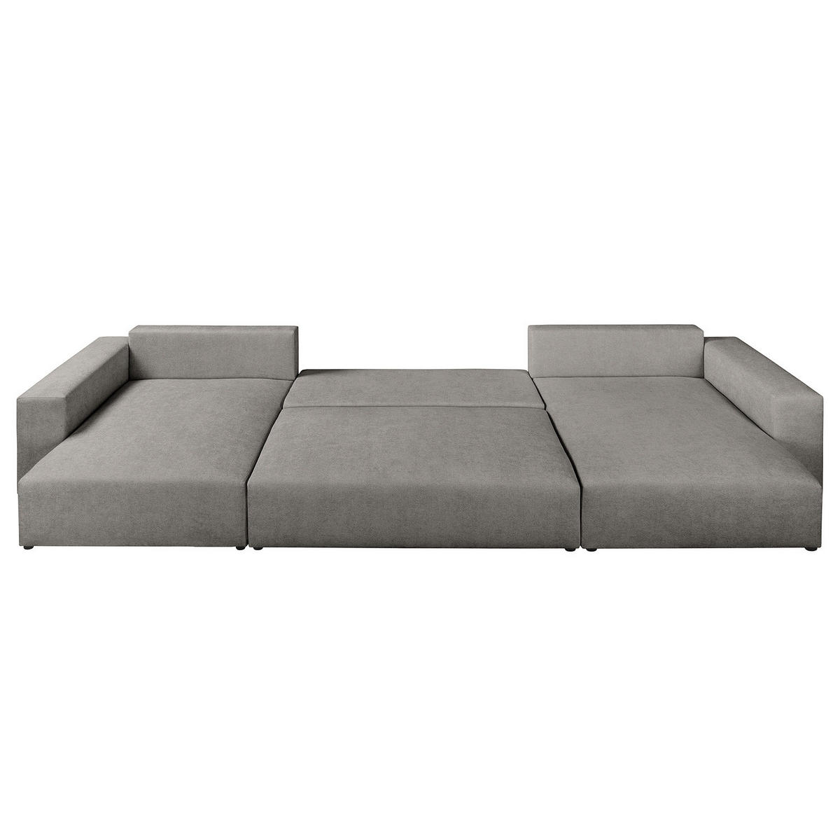 WOHNLANDSCHAFT mit Schlaffunktion - Hellgrau/Schwarz, Kunststoff/Textil (398/70/148cm) - home24