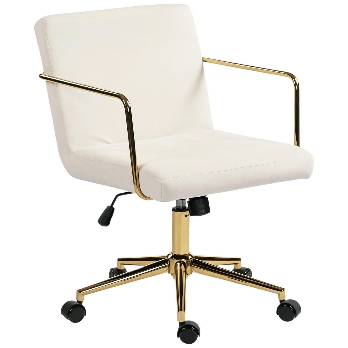 BÜROSTUHL DE-05196 Mit Gold-Akzenten, Samtoptik & rollbar Cremeweiß - Creme, Metall (57/90/64cm) - ComfortXL