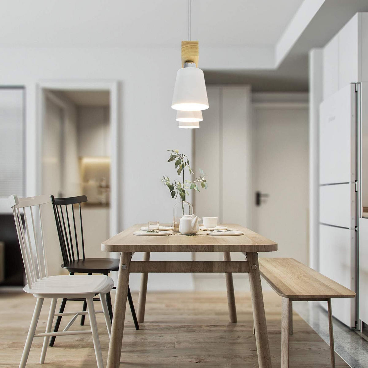 HÄNGELEUCHTE Formel 3-flammig 70/14/23 cm - Weiß, Holzwerkstoff (70/14/23cm) - Nettlife