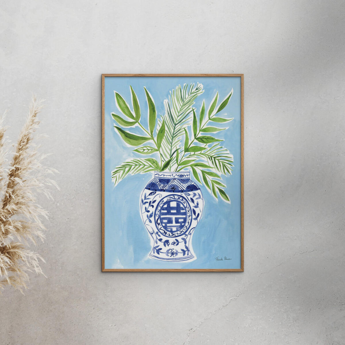 POSTER mit Rahmen Wild Apple - Elegant Chinoiserie II - Blau/Eichefarben, Holz/Papier (50/70cm) - Poster&Frame