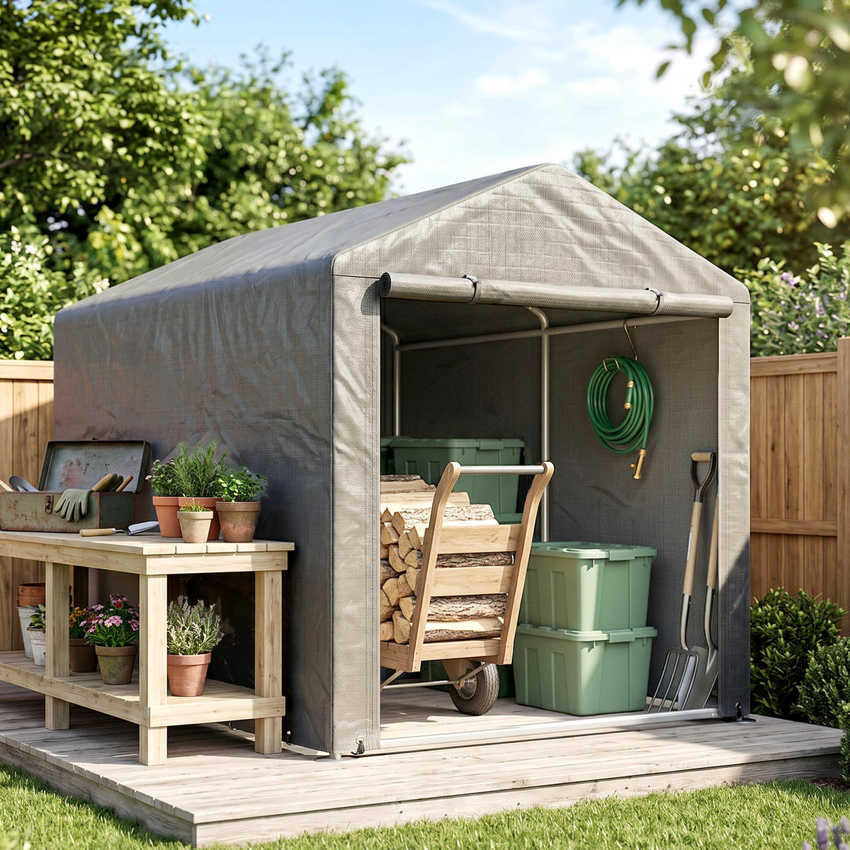 CARPORT Grau 1 Stück - Grau, Kunststoff/Metall (160/172/218cm) - GiPP