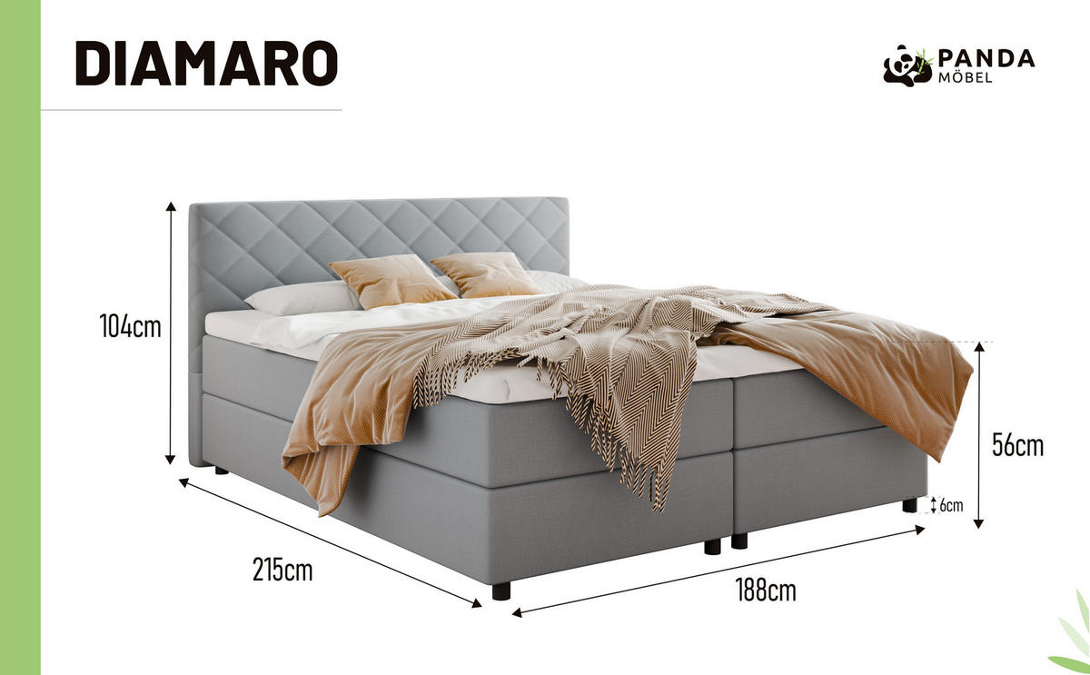 BOXBETT Diamaro 180x200 cm mit Bettkasten und Topper - Hellgrau - Hellgrau, Holz (180/200cm) - Panda Möbel
