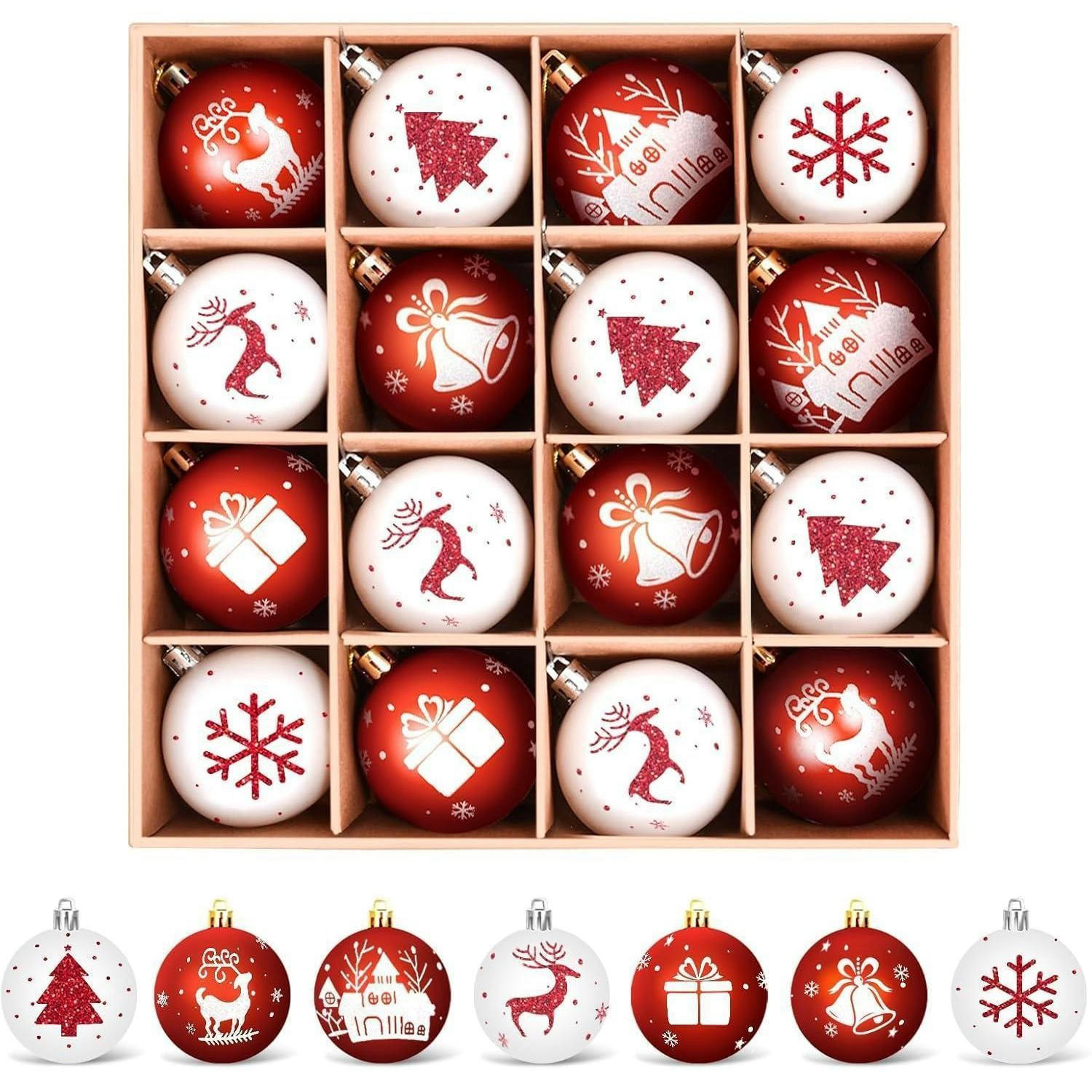 WEIHNACHTSKUGELN 16-teiliges Set 6 cm bruchsicher weiß rot - Multicolor, Kunststoff (6/6/6cm)