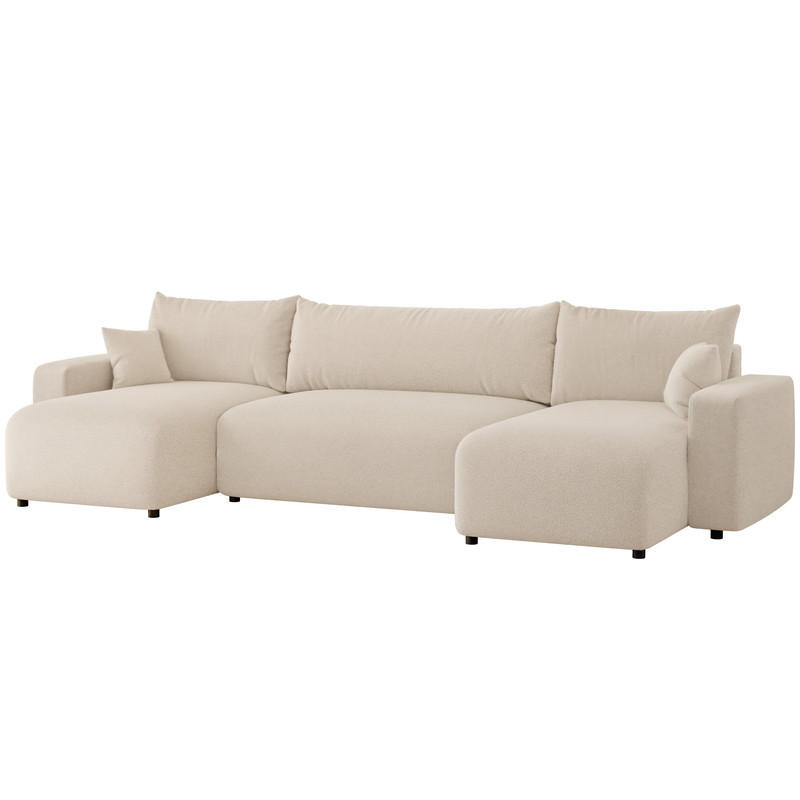 WOHNLANDSCHAFT PIANO mit Schlaffunktion, Stoff Creme - Creme/Schwarz, Kunststoff/Textil (318/79/145cm) - Idohome