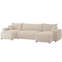 WOHNLANDSCHAFT PIANO mit Schlaffunktion, Stoff Creme - Creme/Schwarz, Kunststoff/Textil (318/79/145cm) - Idohome
