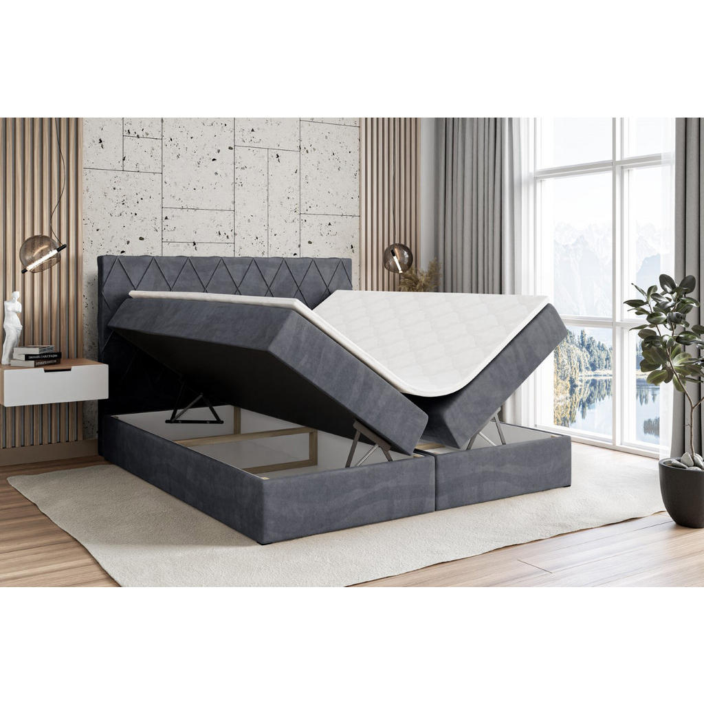 Thumbnail - Altdecor Boxbett, Dunkelgrau, Holzwerkstoff, Höhe ca. 20 cm, 180x200 cm, Schlafzimmer, Betten, Boxspringbetten