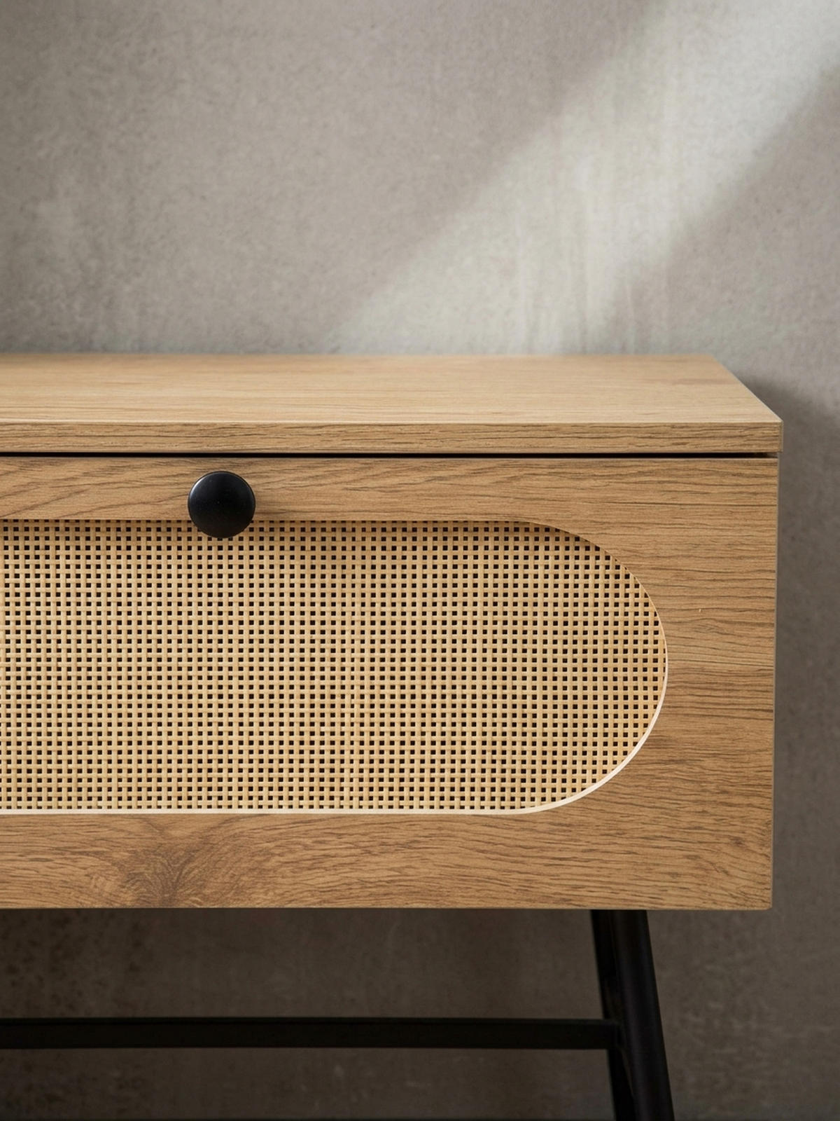 LOWBOARD Eiche-Dekor Rattan Modern Stil 100x45x40 cm mit Schubladen - Schwarz/Braun, Holzwerkstoff/Metall (100/45/40cm) - KADIMA DESIGN