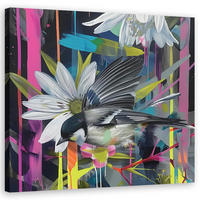 WANDBILD buntes abstrakt mit vogel - Multicolor, Textil (50/50cm) - Feeby