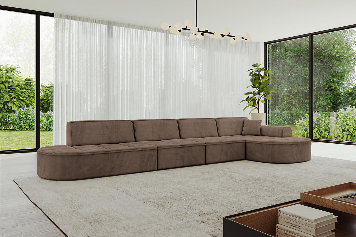 ECKSOFA Ottomane Rechts TARO-L3 - 413x171x79,5 cm Braun - Braun, Holzwerkstoff/Textil (413/171cm) - ALTDECOR