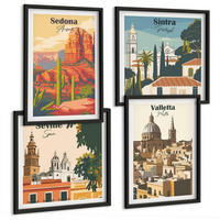 BILDER SET 4er Set - 50x50 cm & 40x60 cm Schwarzer Rahmen - Retro-Stadtansichten Sedona Sintra - Schwarz, Kunststoff (50/50cm) - TULUP
