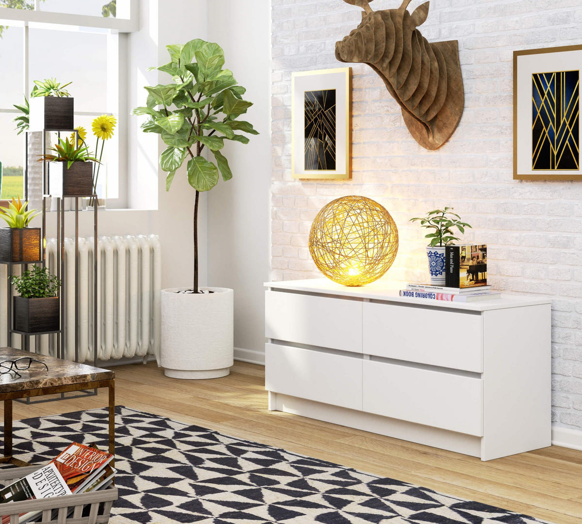 KOMMODE Weiß 55/120/40 - Weiß, Holzwerkstoff (120/55/40cm) - RAUMHIRSCH FURNITURE