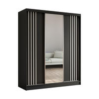 SCHWEBETÜRENSCHRANK Neli 180 cm mit Lamellen und Spiegel 3-türig, schwarz, schwarz, Lamelle weiß - Schwarz/Weiß, Kunststoff (180/216/61cm) - Margaret Hadas24