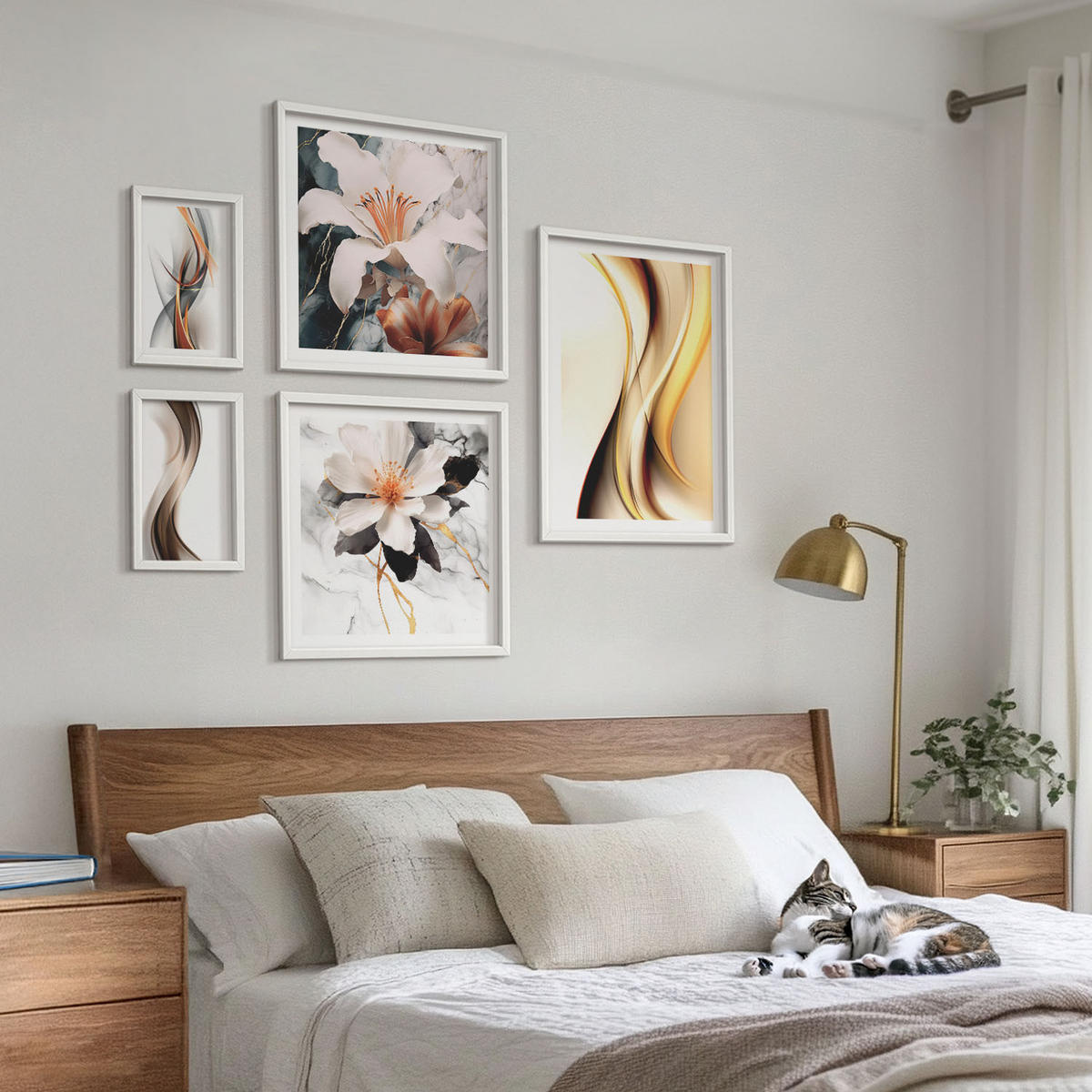 WANDBILDER 5er-Set - 50x50 cm & 20x30 cm & 40x60 cm Weißer Rahmen - Charmante Straßen und Pizza - Weiß, Kunststoff (40/60cm) - ArtPrintCave