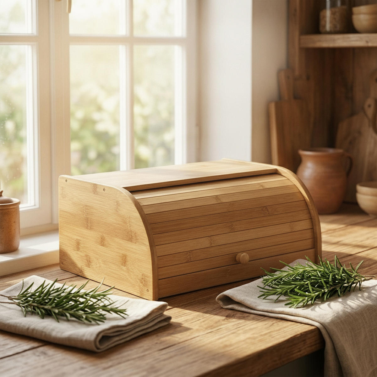 BROTKASTEN Natur Bambus Rolldeckel 16,5x40x27,5 cm - Hellbraun, Holz/Holzwerkstoff (40/16.5/27.5cm) - Relaxdays