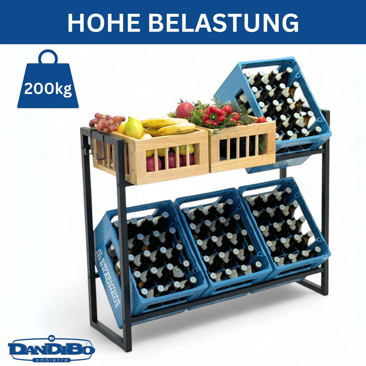 GETRÄNKEKISTENREGAL 6 Kisten Schwarz Metall 100 cm - Schwarz, Metall (100/82/32cm) - DanDiBo