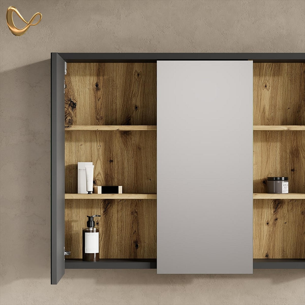 BADSPIEGELSCHRANK Vomano Artisan-Eiche 100 x 75 cm - Eiche Artisan, Holzwerkstoff (100/75/18cm) - Livinity®