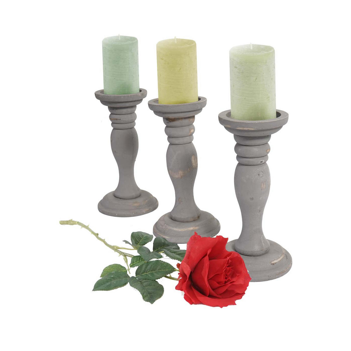 KERZENSTÄNDER 3ER-SET Grau - Grau, Holz (12/24/12cm) - MCW