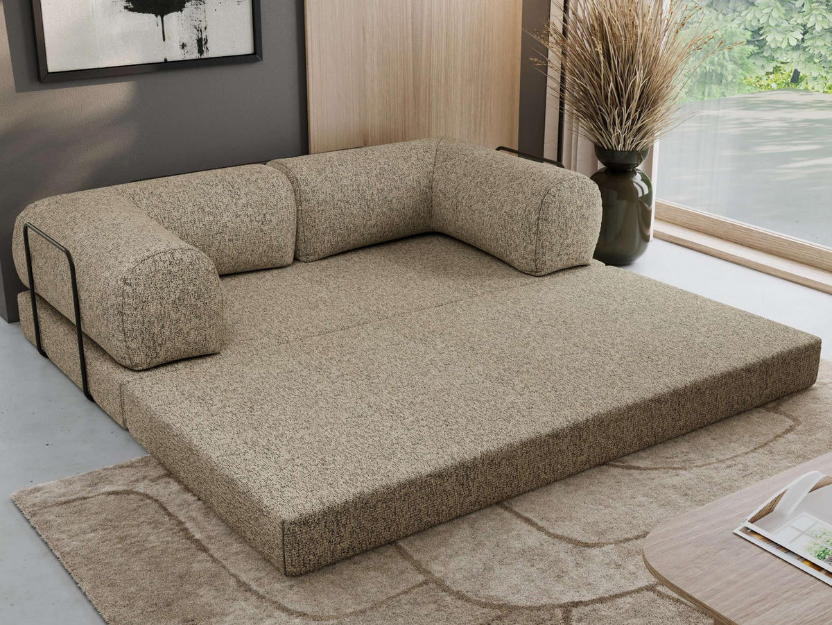 TROJMIESTNA POHOVKA ORSETTO - Taupe Štruktúrovaná látka - čierna/taupe, kov/textil (200/70/100cm) - MKS