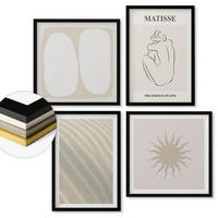 WANDBILDER 4er-Set - 50x50 cm & 40x60 cm Schwarzer Rahmen - Minimalistische Sandwellen - Schwarz, Kunststoff (50/50cm) - ArtPrintCave