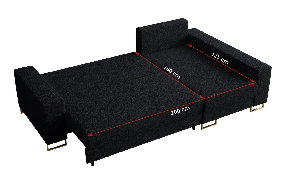 ECKSOFA Dorian Boucle Schwarz - Goldfarben/Schwarz, Textil/Metall (242/138cm) - MKS