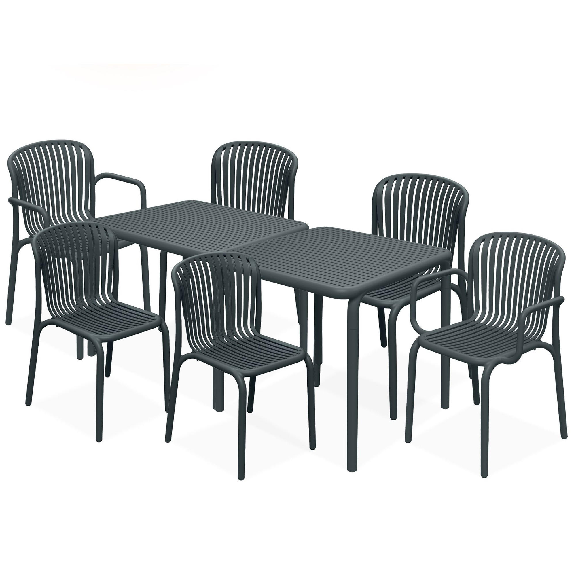 GARTEN ESSGRUPPE FICCARI, Gartenmöbel-Set 8-tlg, Anthrazit - Anthrazit, Kunststoff - KONSIMO®