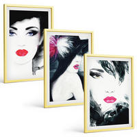 BILDER SET 3er Set - 40x60 cm Goldrahmen - Porträts von Frauen mit Lippen - Goldfarben, Kunststoff (40/60cm) - TULUP