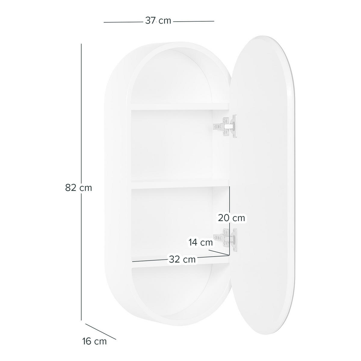 SPIEGELSCHRANK - oval - Weiß, Holzwerkstoff (37/82/16cm) - home24