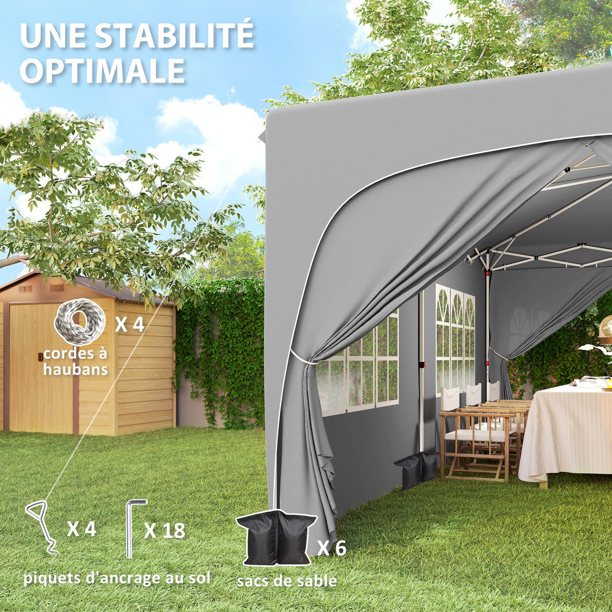 PAVILLON DE-13993 Pop-up 3/6 m, höhenverstellbar, UPF50+ Hellgrau - Grau, Textil (300/270/597cm) - ComfortXL