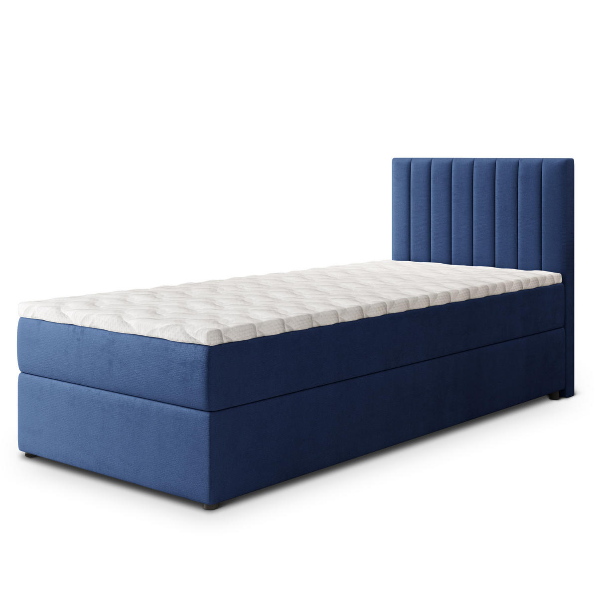 BOXBETT BRESEL 100 100x200 cm mit Matratze und Topper, H2+H3 - Blau - Blau, Holz (100/200cm) - MASSENO