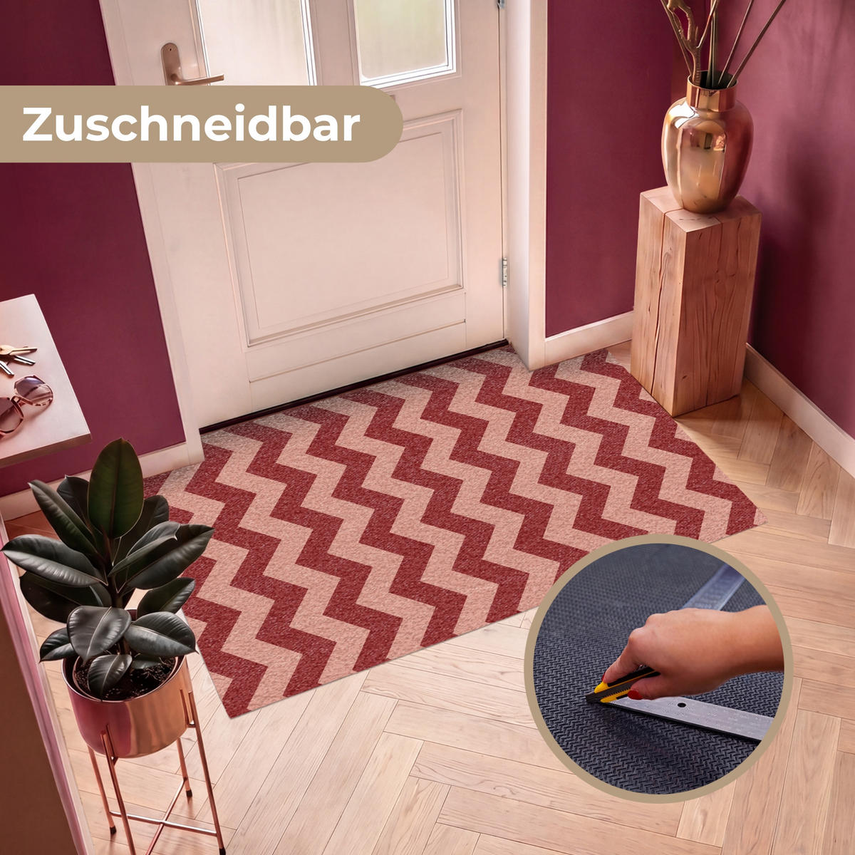 FUSSMATTE Zickzack - Streifen - Muster - Rot Schmutzfänger 150x90 cm - Bordeaux, Kunststoff (150/90cm) - MuchoWow