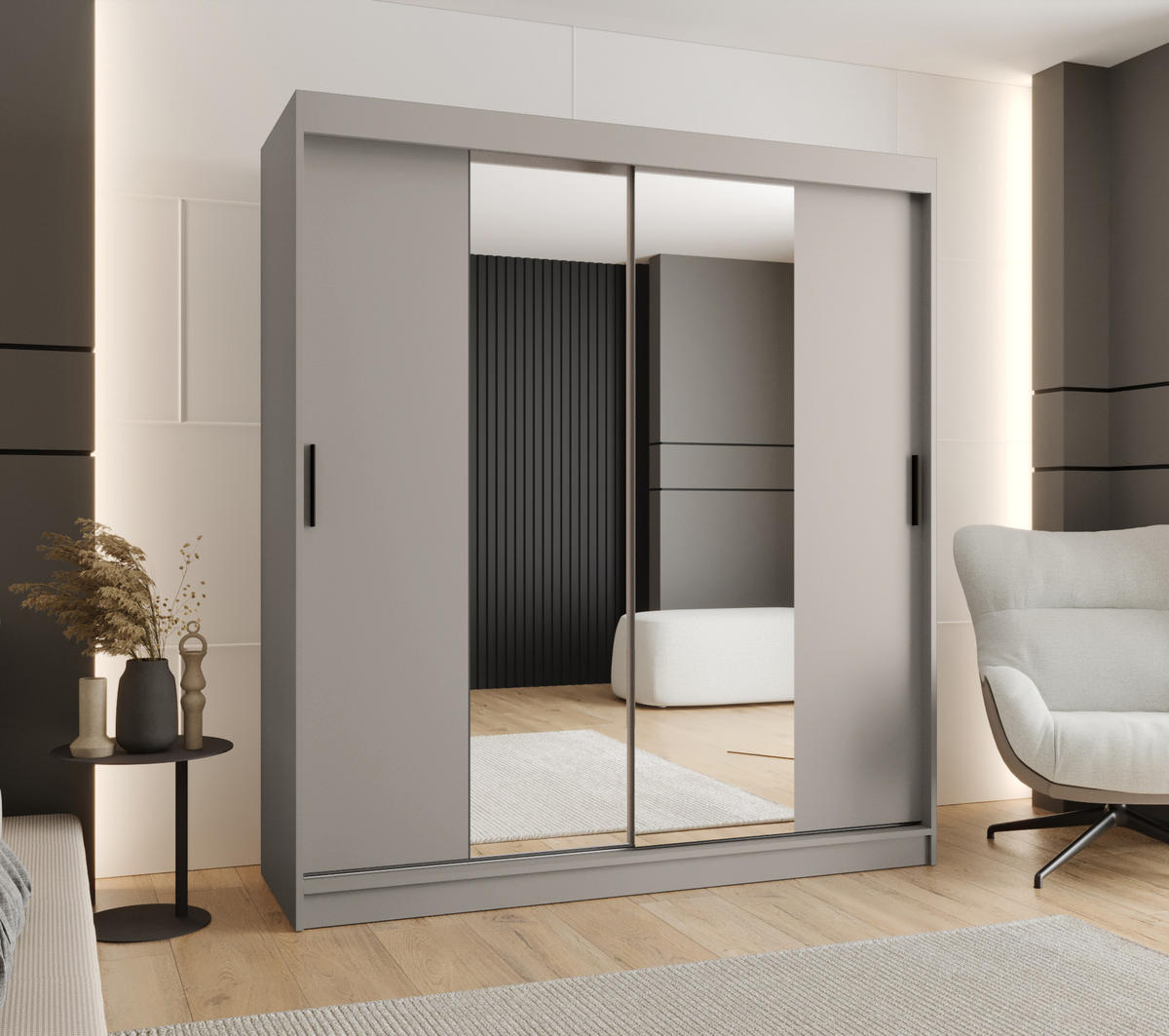 ŠATNÍ skříň s posuvnými dveřmi 200/180/62 2dveřová - černá/kašmírová, dřevo/plast (180/200/62cm)