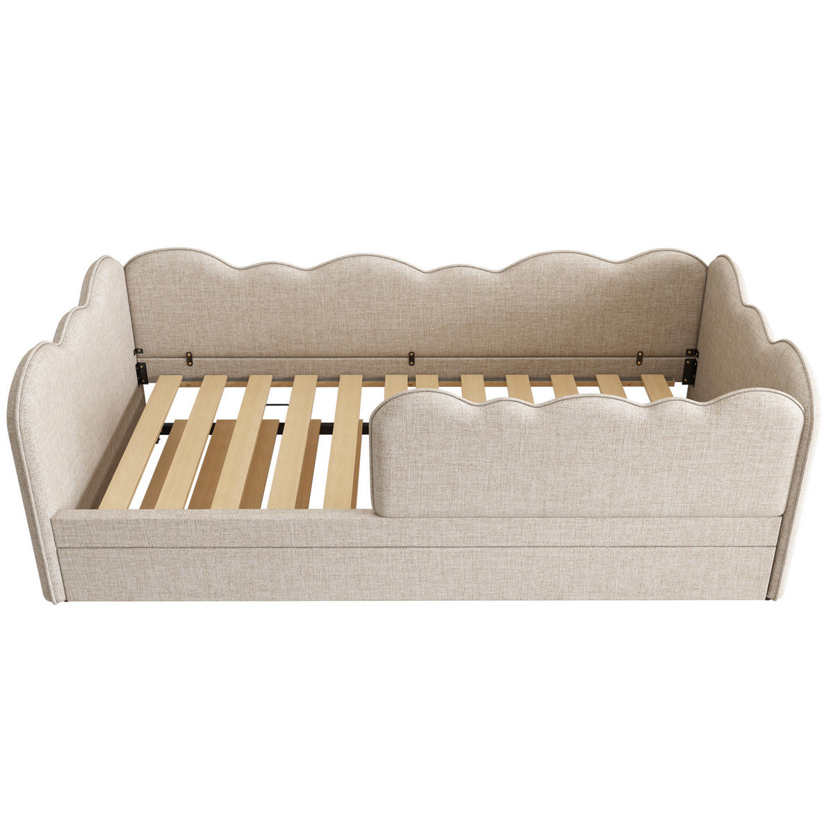 KINDERBETT 90/190 cm mit Ausziehbett, Wolkenform und gepolsterter Rückenlehne, Beige - Beige, Textil (90/190cm) - Redom